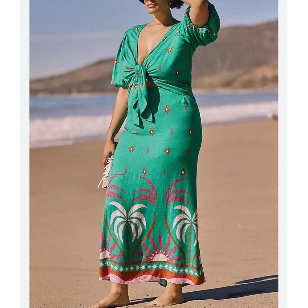 Beach Riot For Anthropologie Marta Maxi Dress 1X Green Resort Wear Boho XL